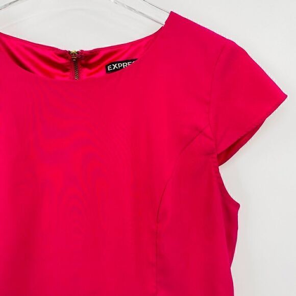 Express Size Small Pink Cap Sleeve Peplum Hem Zip Back Blouse Top - Picture 4 of 7